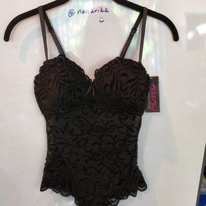 NWT M Velvet Mesh Bodysuit Black - Oh la la Cheri